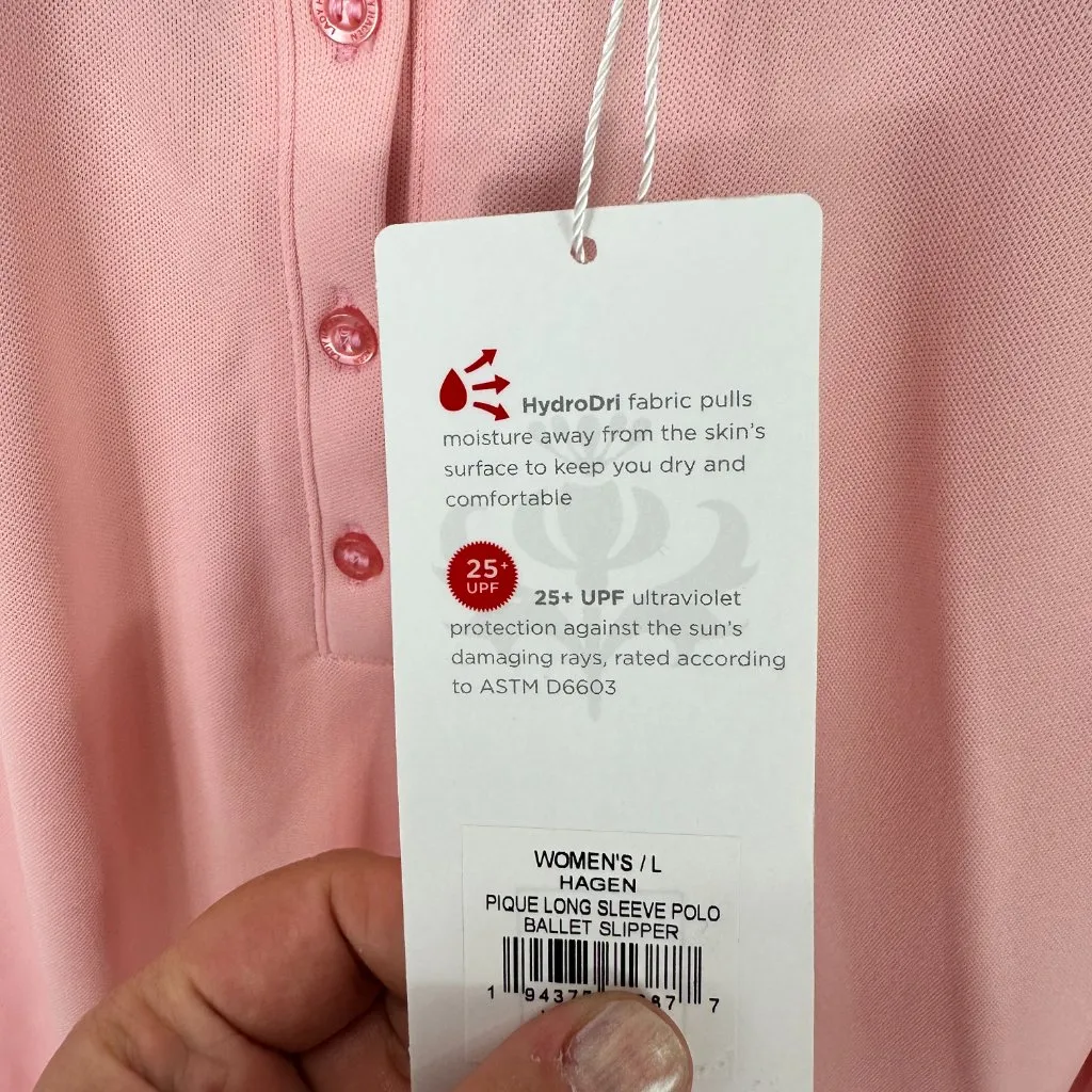 Lady Hagen Polo Shirt Women‎ L Long Sleeve Pink Golf UPF 25 HydroDri Tennis Top - Image 3