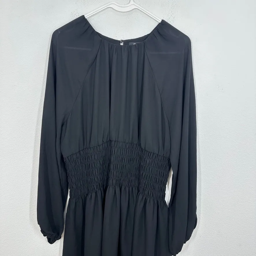 Madewell Black Bubble Sleeve Smocked Waist Long Sleeve Mini Dress Size L NWT - Image 5