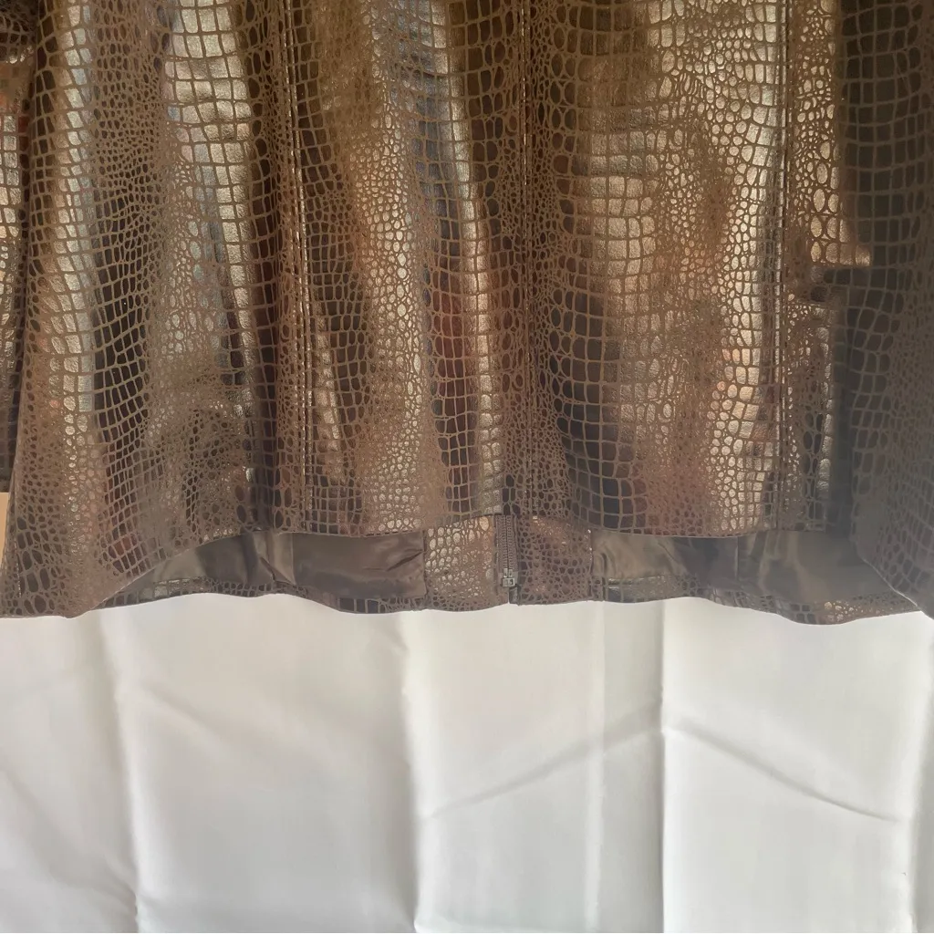 Susan Graver Brown Crocodile Pattern Jacket size L Zip Front 2 pocket - Image 4