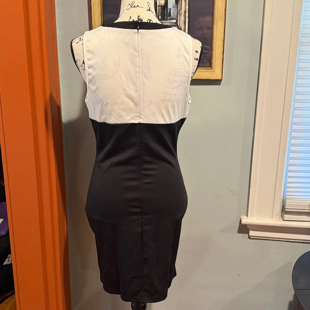 SHEIN Black and White Faux-Buttoned Mini Dress (L) - Image 4