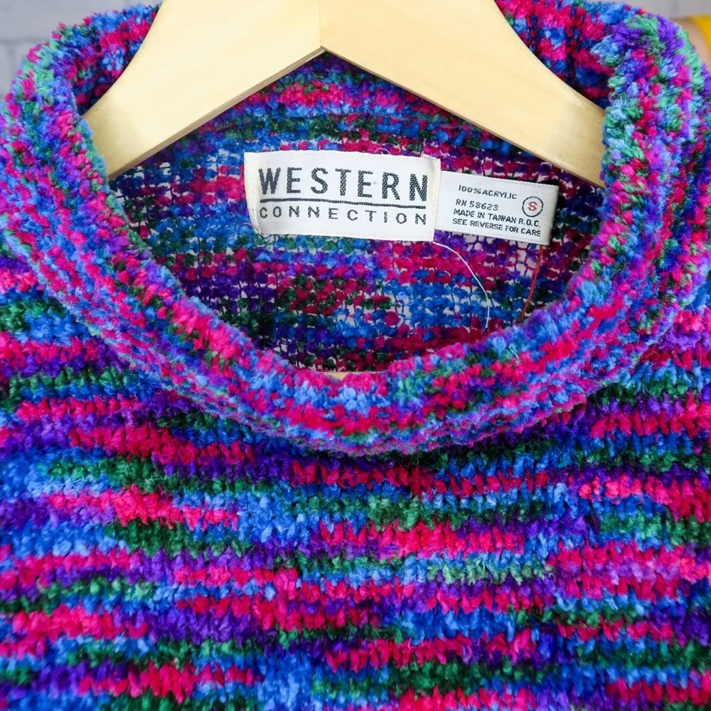 Vintage 80s Colorful Rainbow Knit Sweater - Image 3