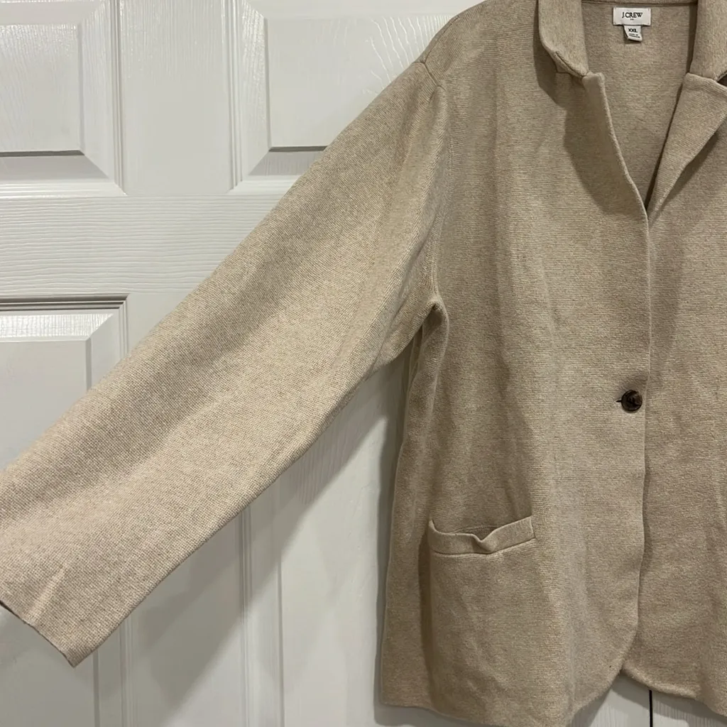 J. Crew Factory Schoolboy Sweater Blazer Heather Light Khaki Womens Size XXL Tan - Image 5