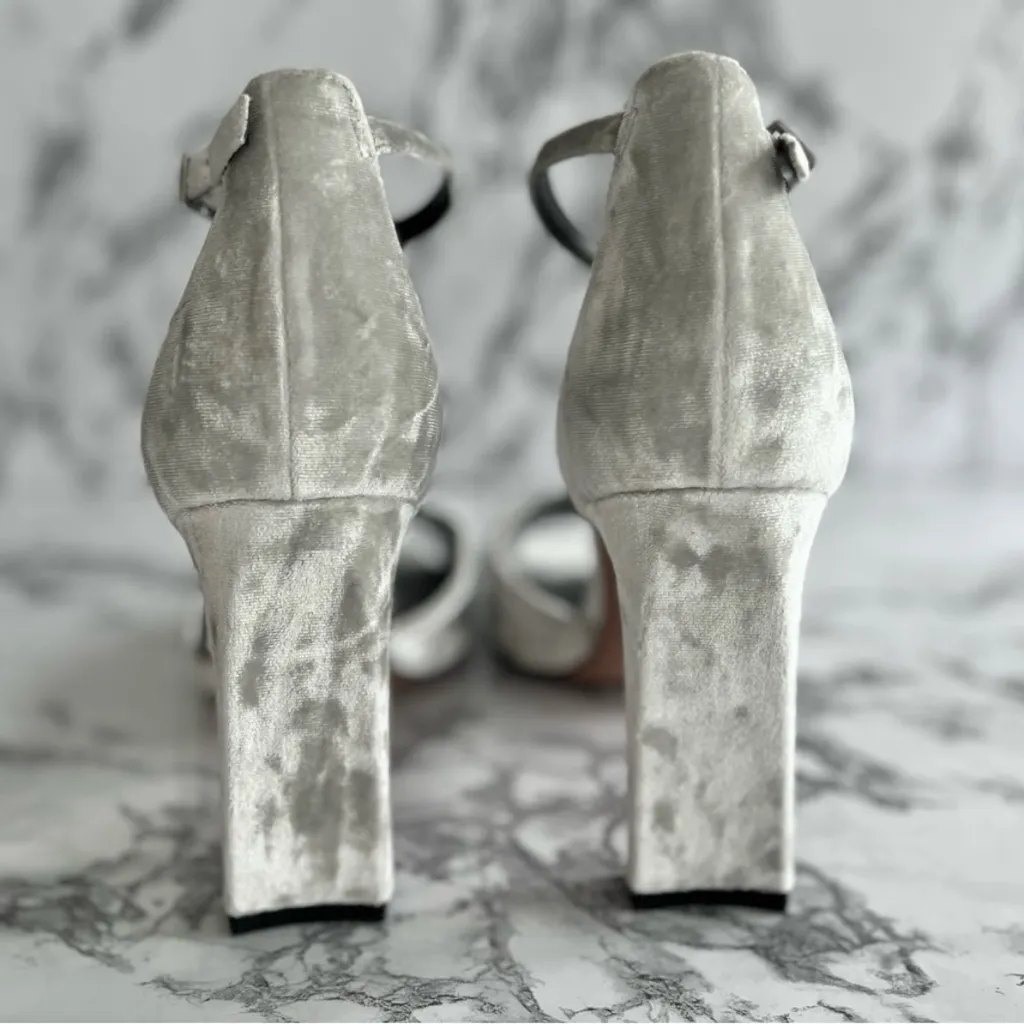 Marc Fisher Harlin Sandals Velvet Ankle Strap Gray Block Heel 10 Cocktail Party - Image 7