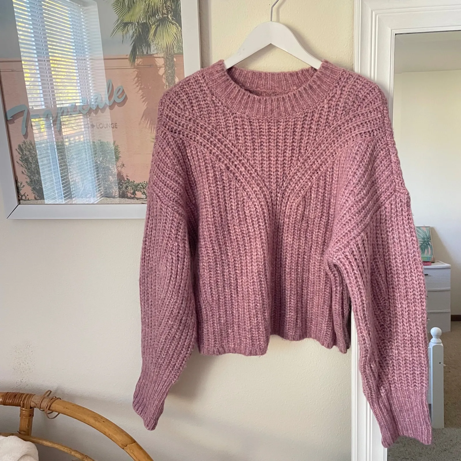 Abercrombie & Fitch Speckled Marled Knit Crewneck Sweater Mauve Pink Size Small - Image 2