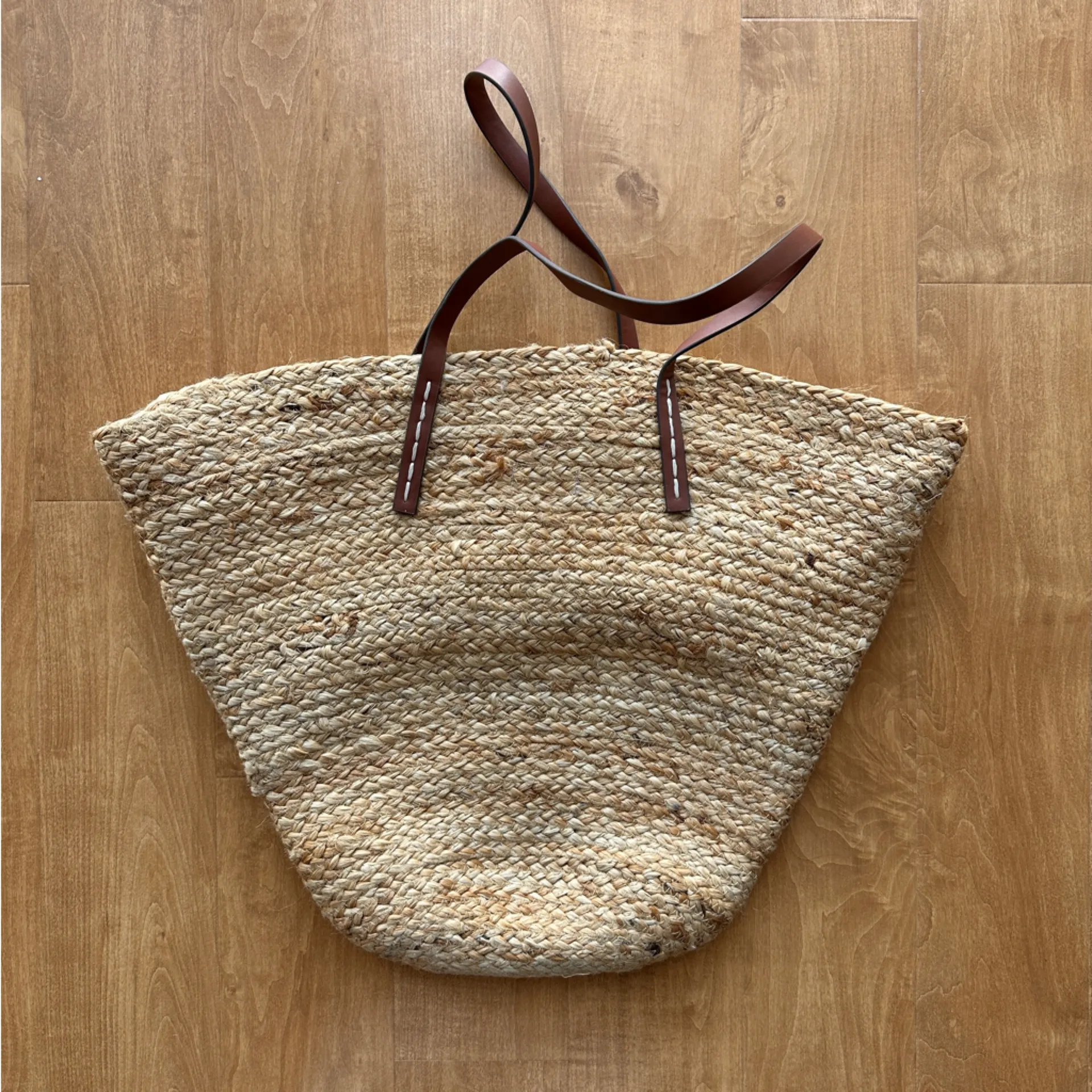 Mango Jute Basket Bag, Large Beach Tote, Drawstring Vacation Leather Handle Bag - Image 7