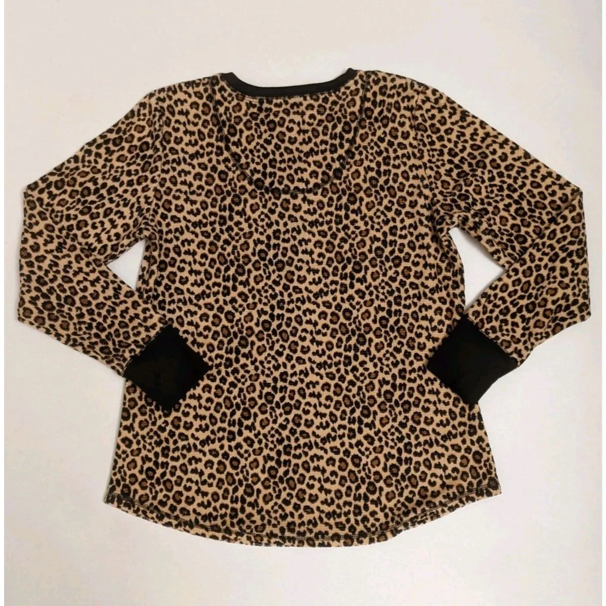 Betsey Johnson Henley Leopard Pajama Sleep Shirt Top Sz M 90s Chic Lounge Casual - Image 5