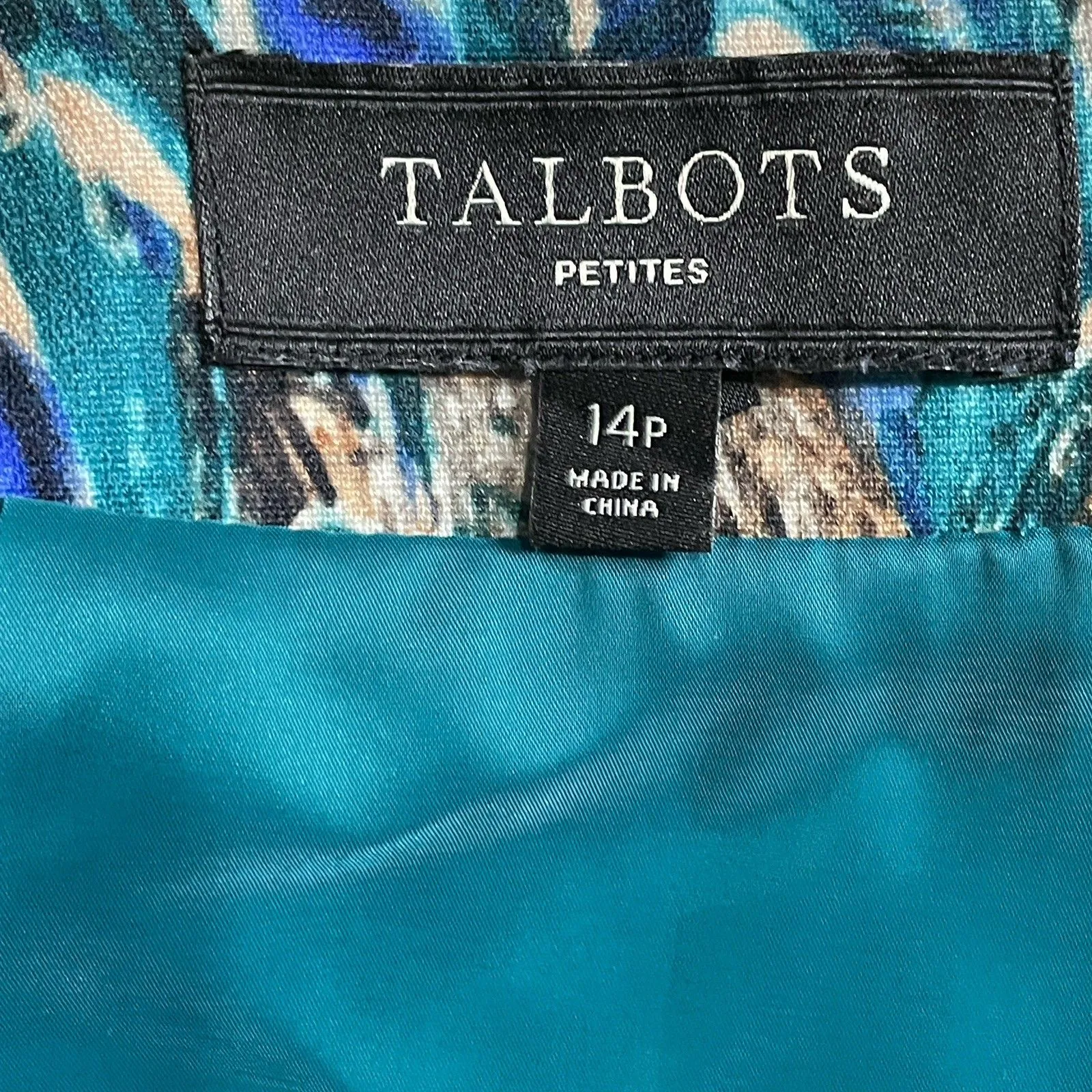 Talbots Women's Size 14P Pencil Skirt with Lining in Teal Peacock Feather Print - Image 3