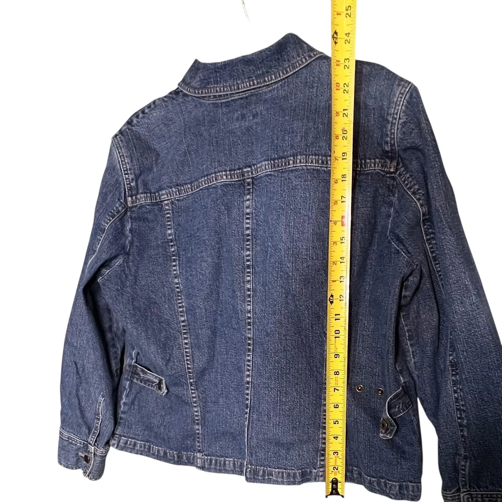 J Jill Jacket Womens XL Blue Denim Stretch Utility Button Front Pockets - Image 10