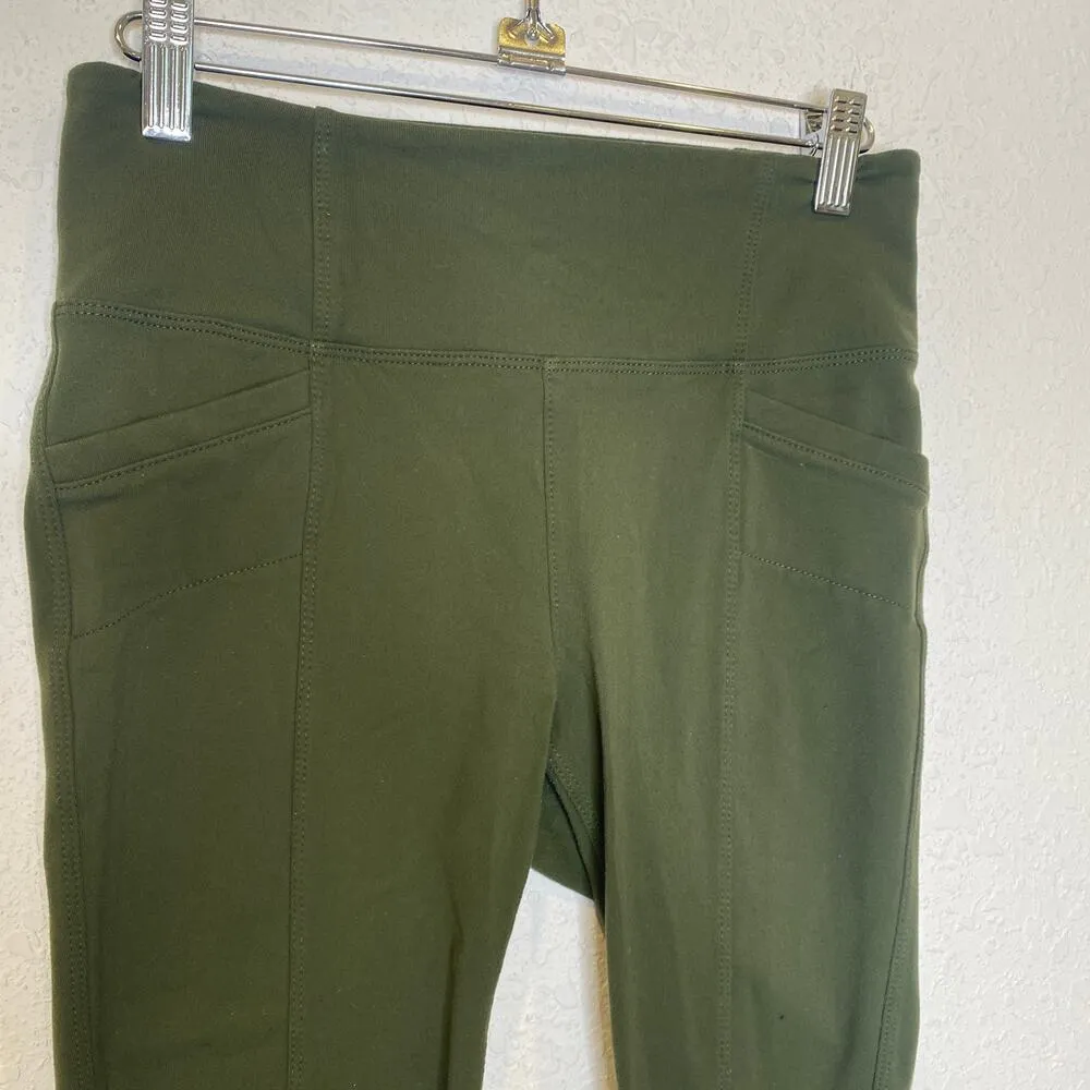 Athleta Green Stretch Leggings Pockets EUC Sz Sm Nylon Spandex Casual Fitted - Image 2