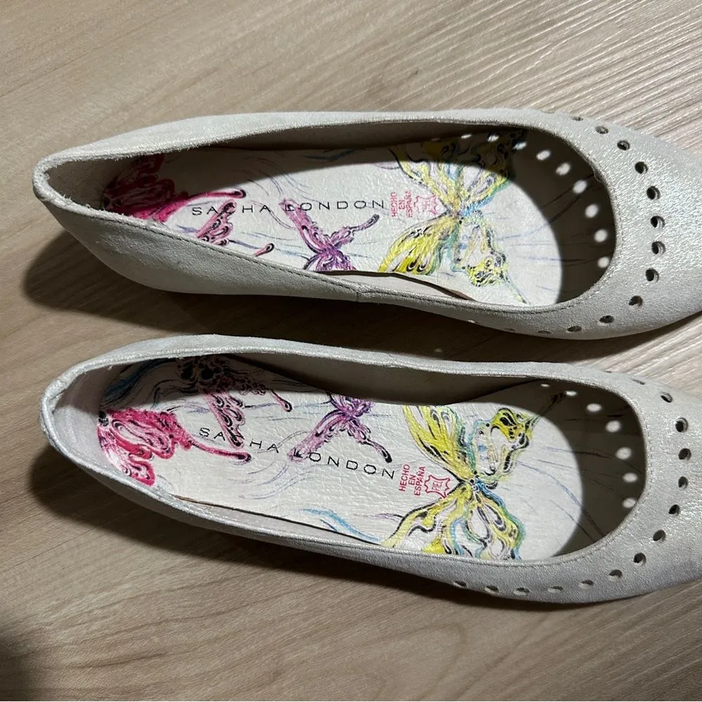 Sacha London Cream Sparkle Cut Out‎ Flats Size 37 USA 6.5 Vintage Silver - Image 7