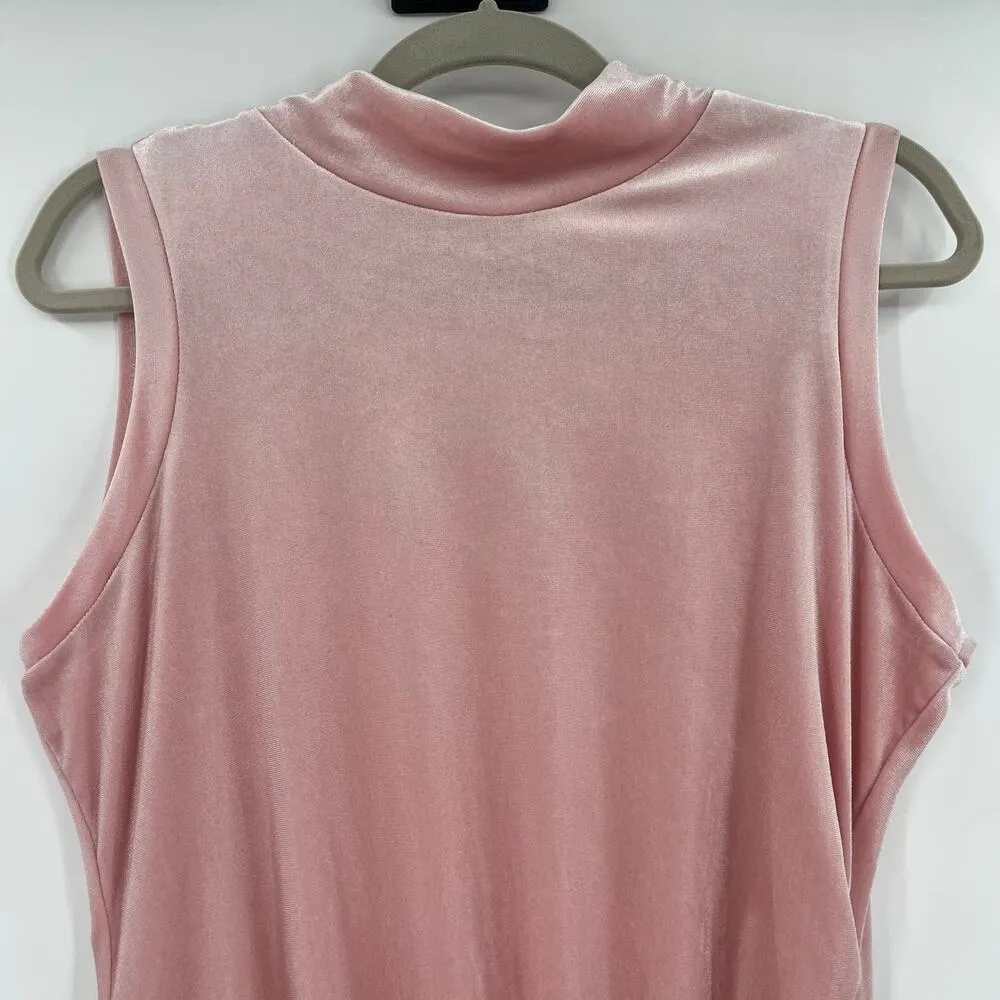 LOVE FIRE Velvet Dress Sz XL Pink Mock Neck Ruching Soft Girl Valentines Party - Image 3