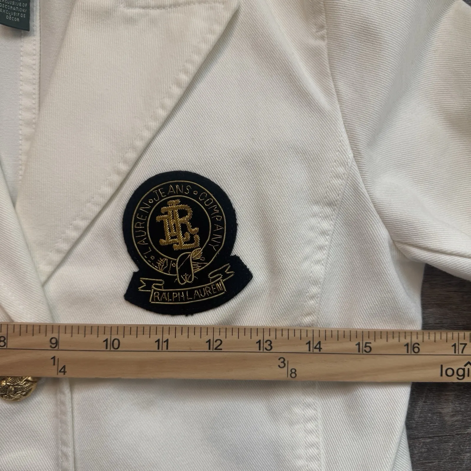 Ralph Lauren Jeans Co. Bullion Jacquard Denim Blazer Nautical Cream Cropped Med - Image 6