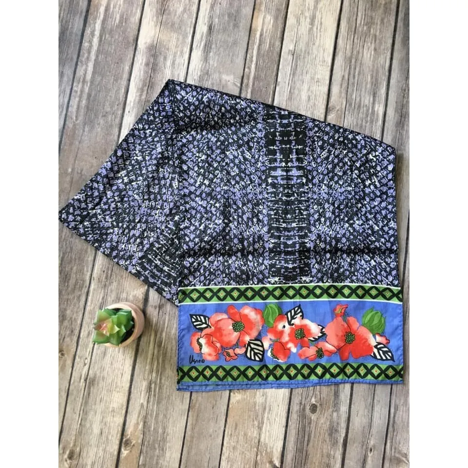 Vtg Vera Neumann Scarf‎ Womens Signed Floral Dogwood Magnolia 53" Rectangle Blue - Image 3