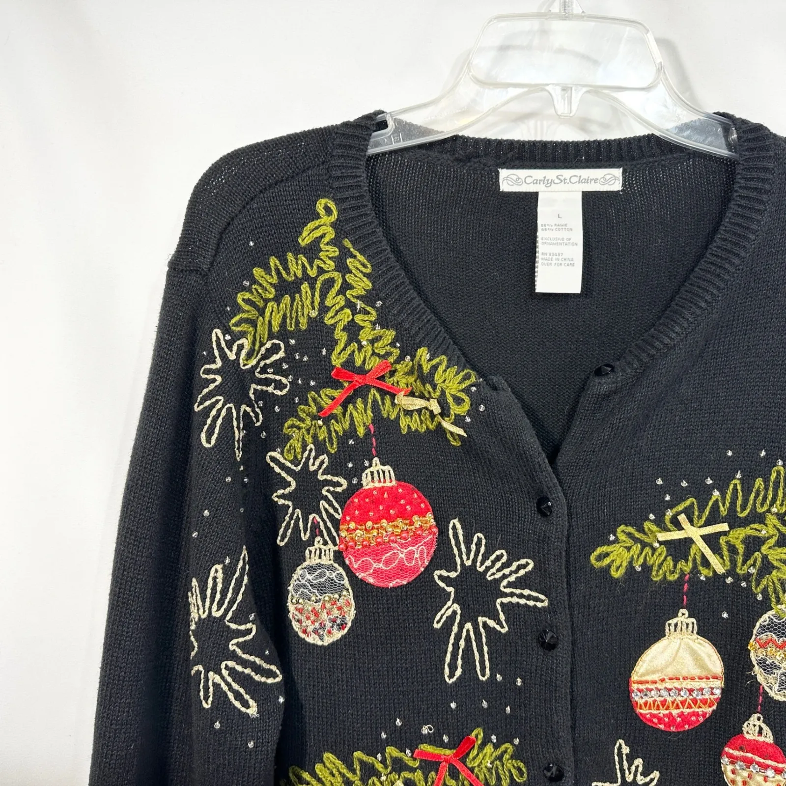 VTG Christmas Sweater Large Ornament Cardigan Black Ugly‎ Holiday Party 706 - Image 2