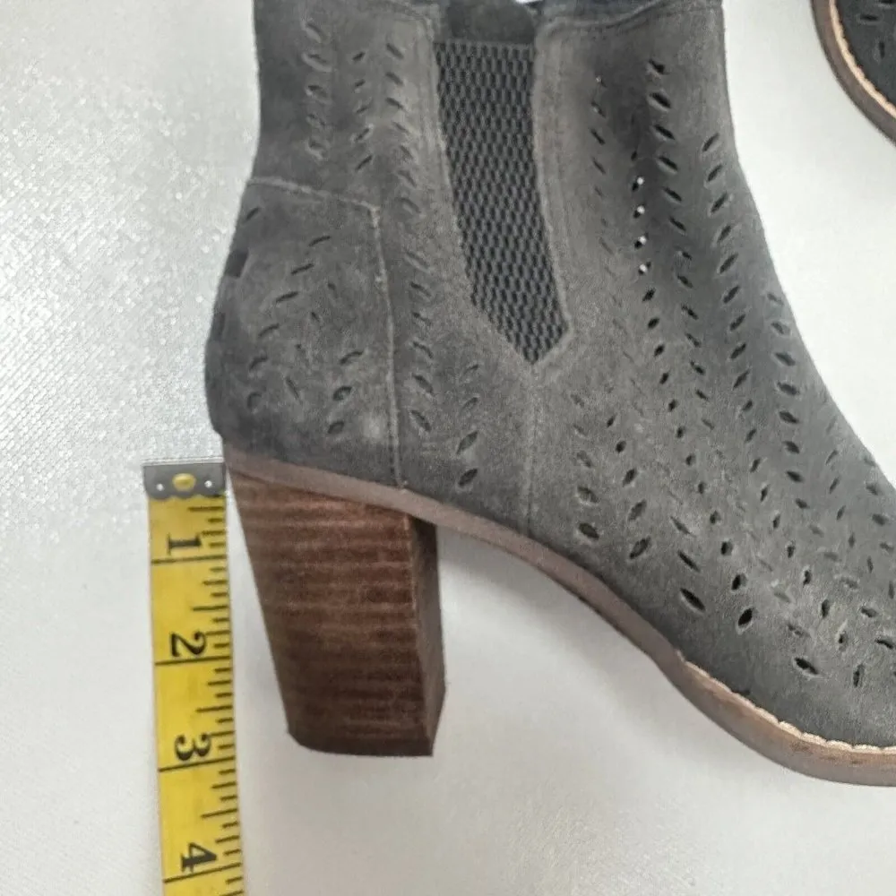 Toms Booties Womens 6 Majorca Suede Peep Toe Ankle Boots Boho Perforated… - Image 8