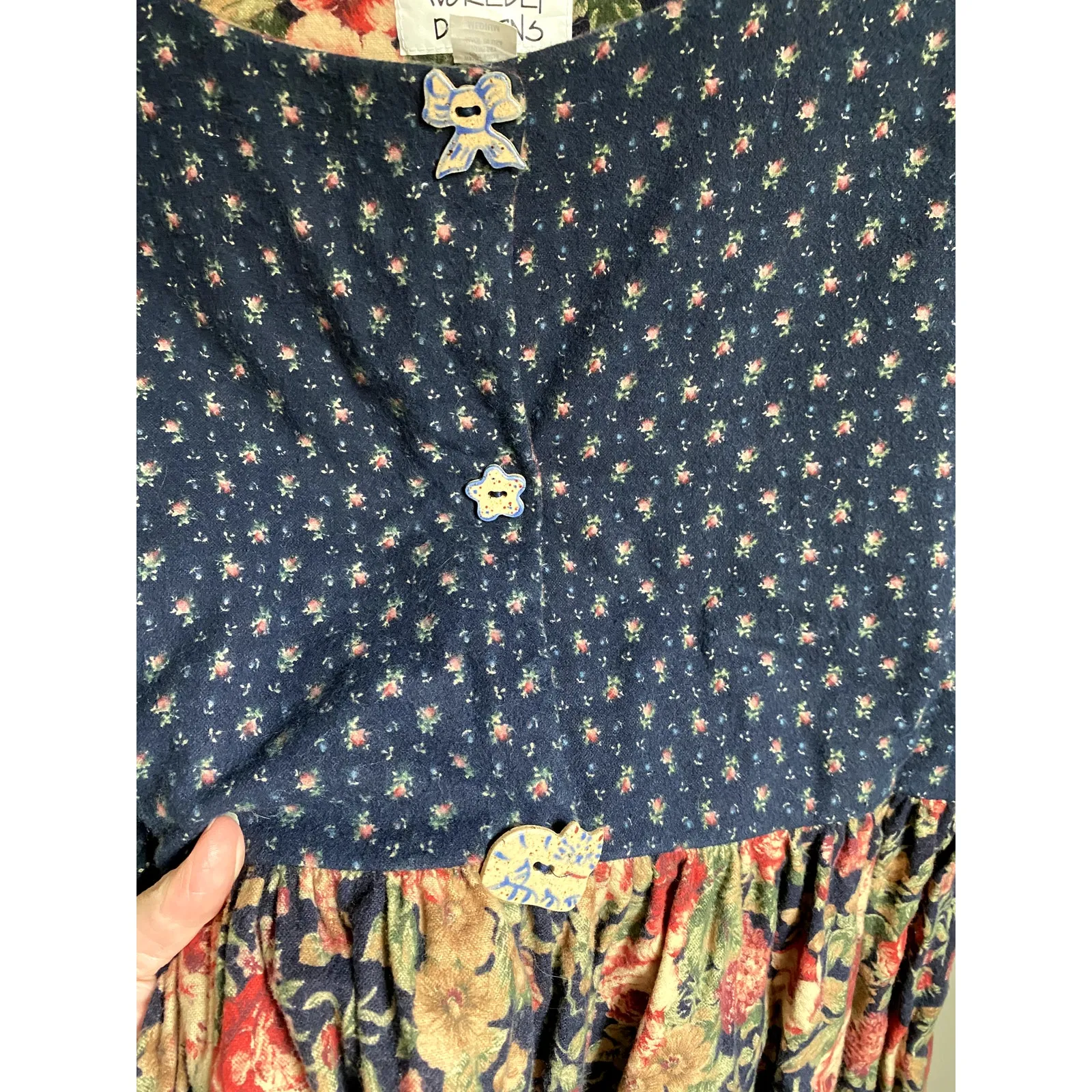 Vintage 90's Calico Dainty Floral Blue Maxi Dress Medium Whimsygoth Cottage Folk - Image 2