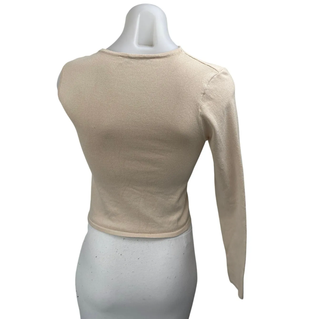 Zara Women's Cream Beige Twist Front One Shoulder Long Sleeve Knit Crop Top Sz S - Image 2