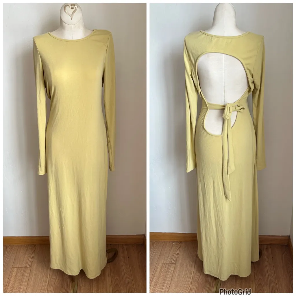 Free People Beach Aubre Yellow Dress Maxi Small Tie Back - Image 3