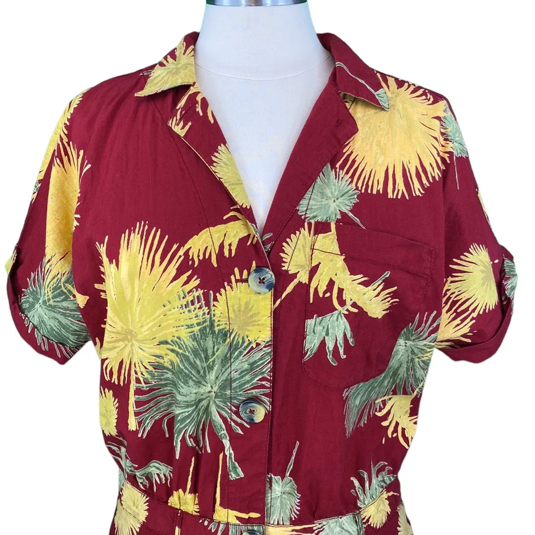 Malibu Red Floral Hawaiian Boho Button Down Romper - Image 3