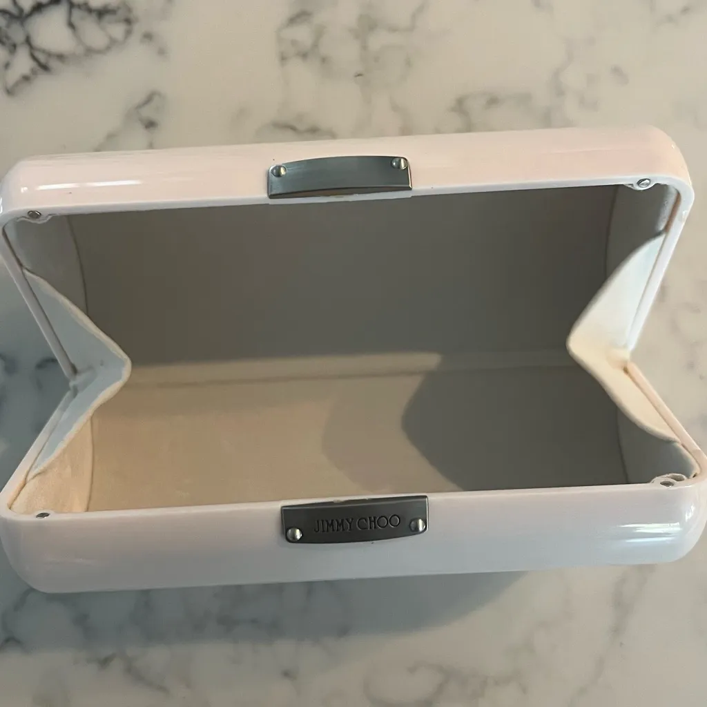 Jimmy Choo Magnetic Hard Eyeglass Case Sunglasses White Acrylic EUC - Image 3