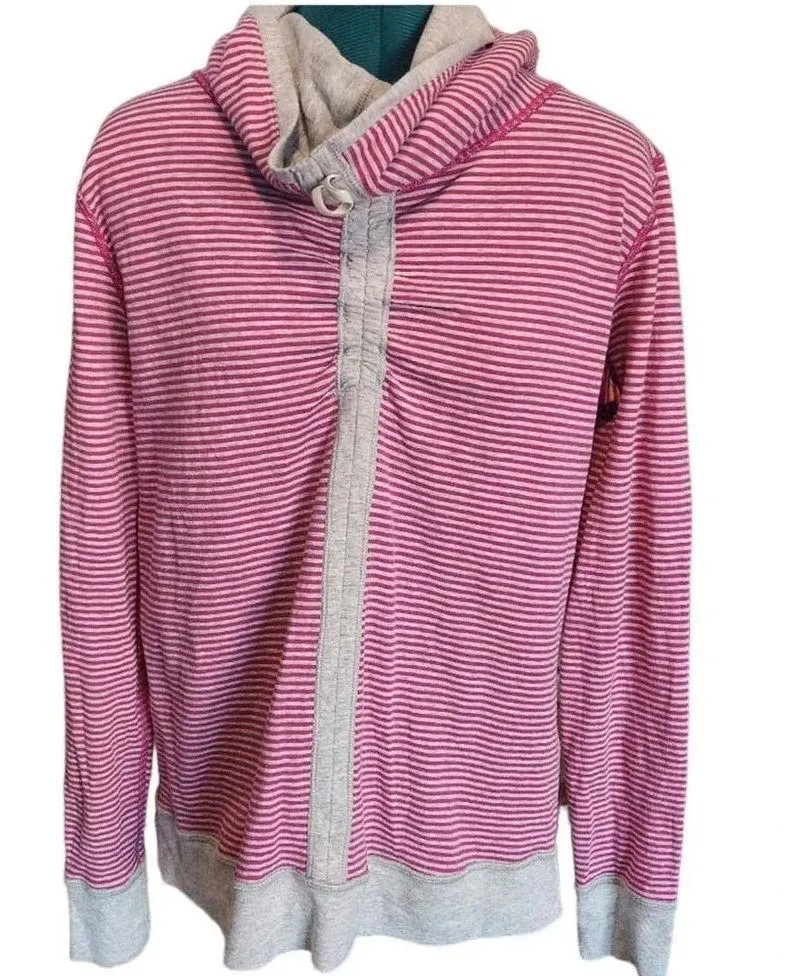 Lululemon Women Size 4 Gray Pink Striped In a Cinch Reversible Pullover Sweater - Image 6