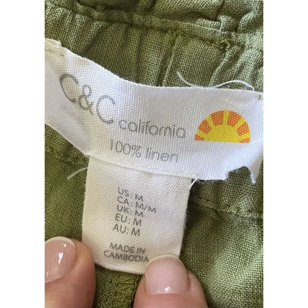 C&C California Green Linen Pants Women’s M Medium Tie Waist High Rise Pants - Image 3