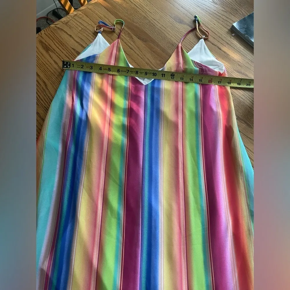 Vestique Maxi Slip Dress Rainbow Deep V Neck Size Small Flowy Cruise Resort Wear - Image 9