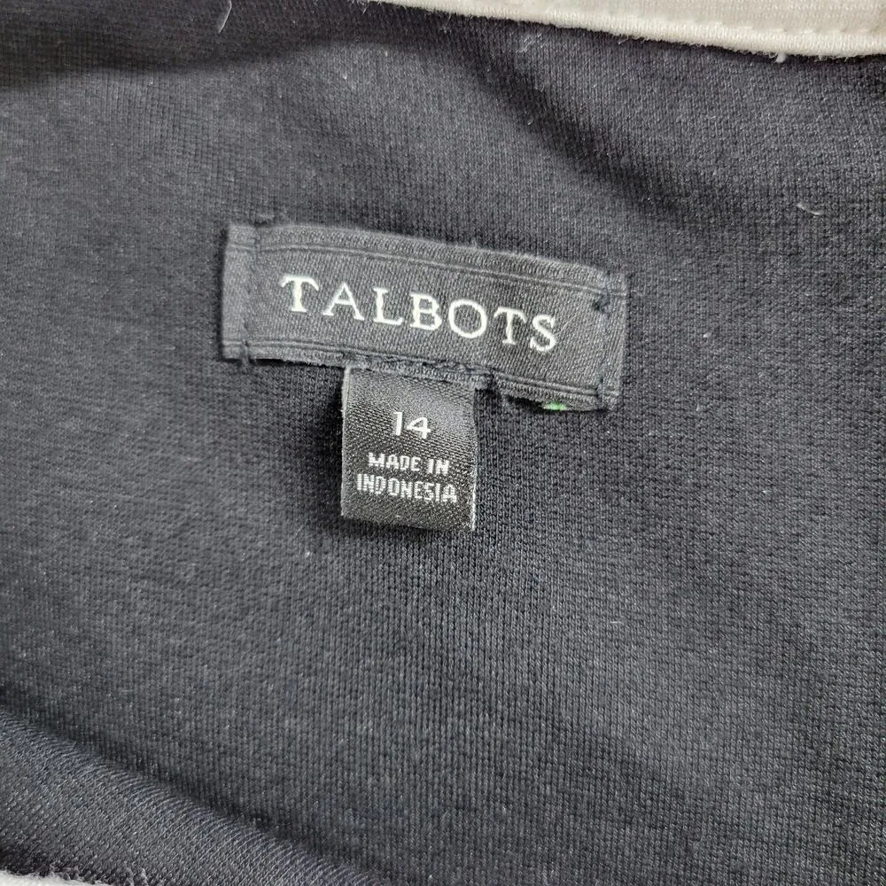 Talbots Womens Sheath Dress 12 Black Short Sleeve White Trim Midi Office Career - Image 2