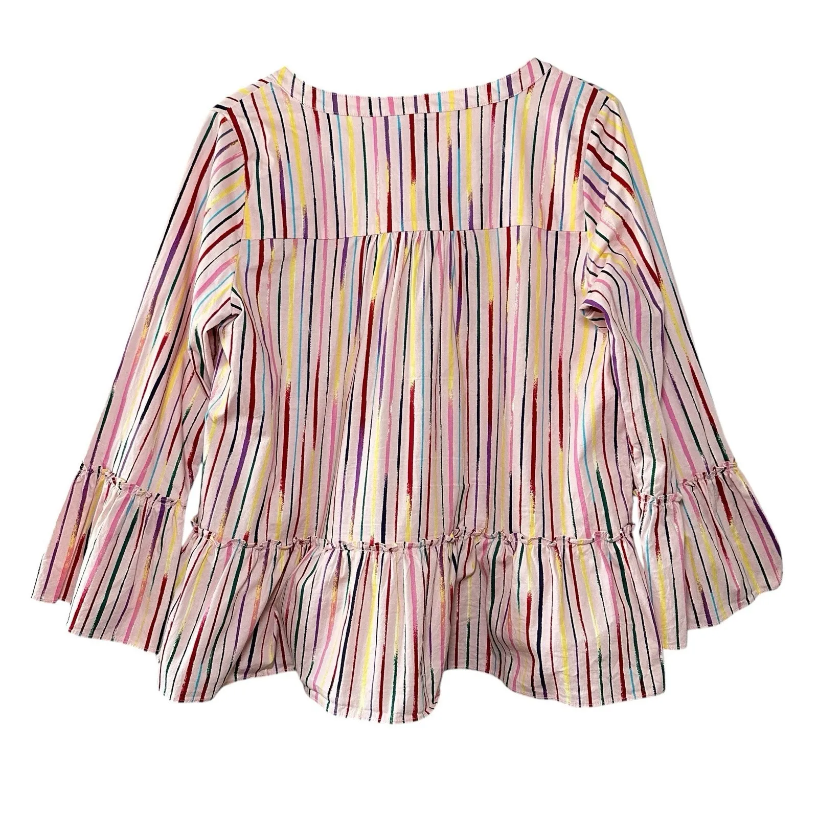 Pomander Place Bermuda Pink Sorbet Kenzo Top‎ XL Striped Long Sleeve Boho Blouse - Image 5
