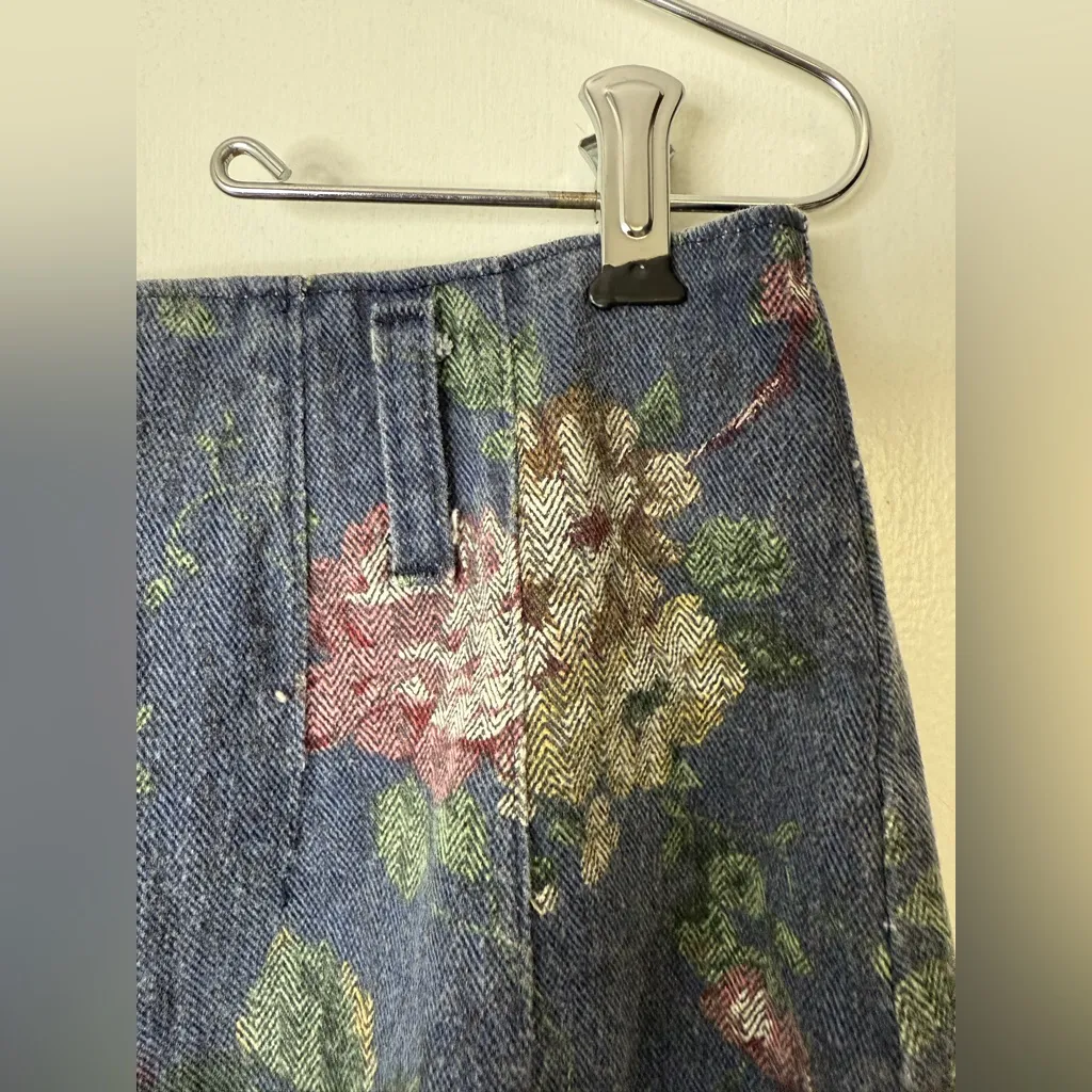 Fiorlini vintage Blue, pink floral denim, midi maxi western cottage skirt S Blue - Image 3