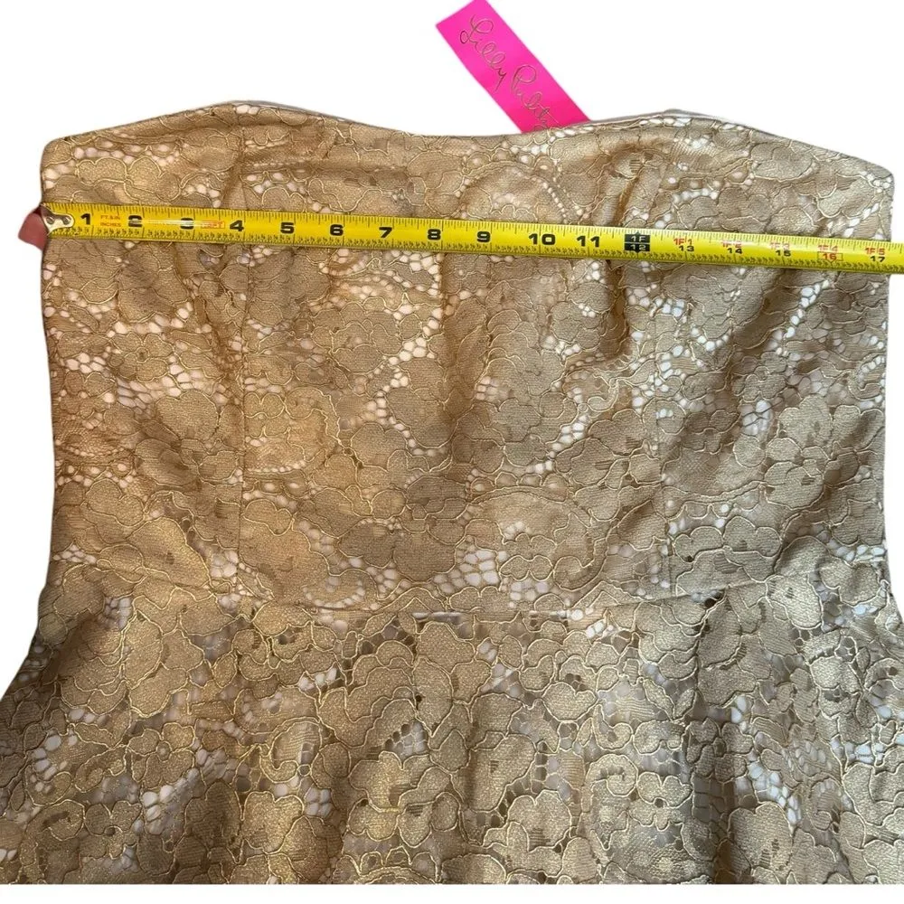 Lilly Pulitzer Sz 10 Aubrianna Strapless Midi Dress Gold Lace Metallic Gown‎ NWT - Image 11