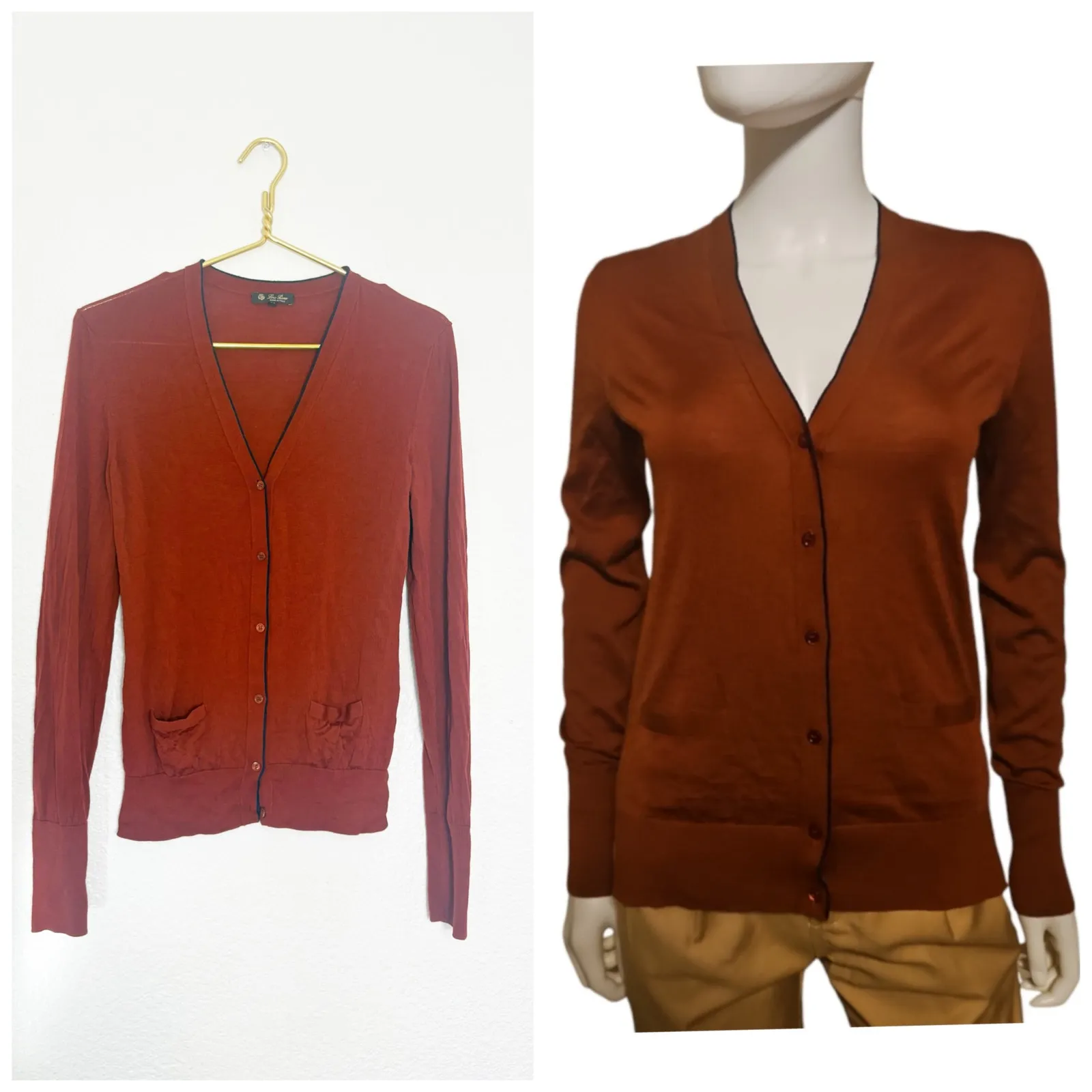 Loro Piana Virgin Wool Rust Orange Lightweight Cardigan Size 38 Quiet Luxury - Image 2