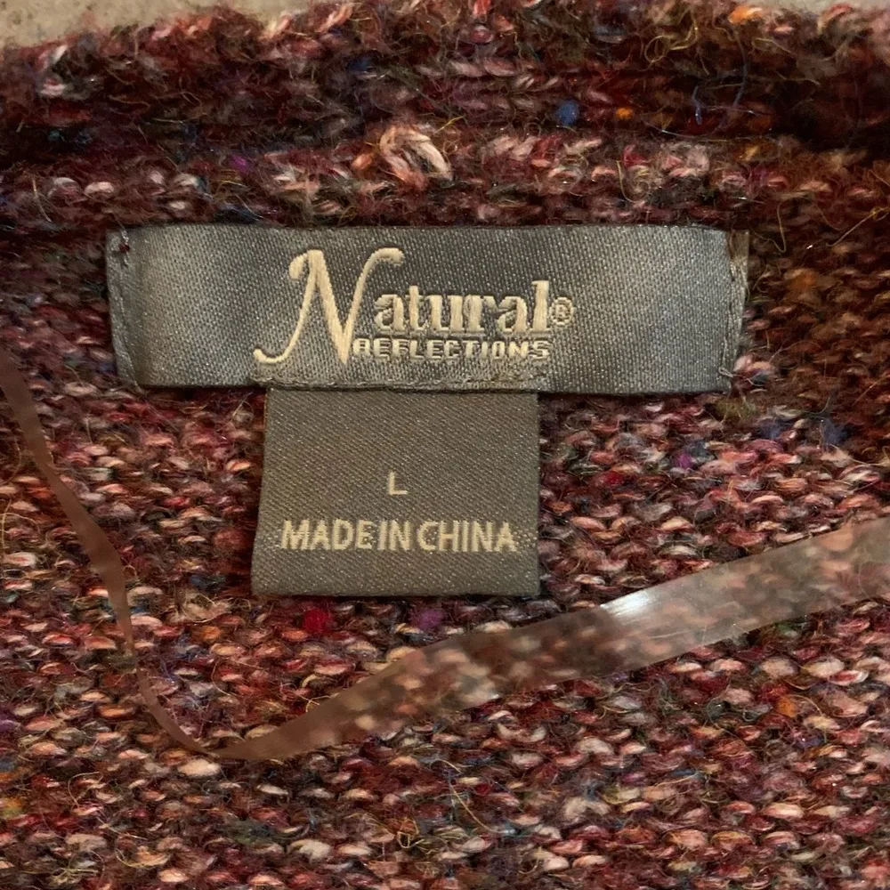 Natural Reflections Bass Burgundy Heather Cardigan Sweater L Large Wool Blend - Image 4