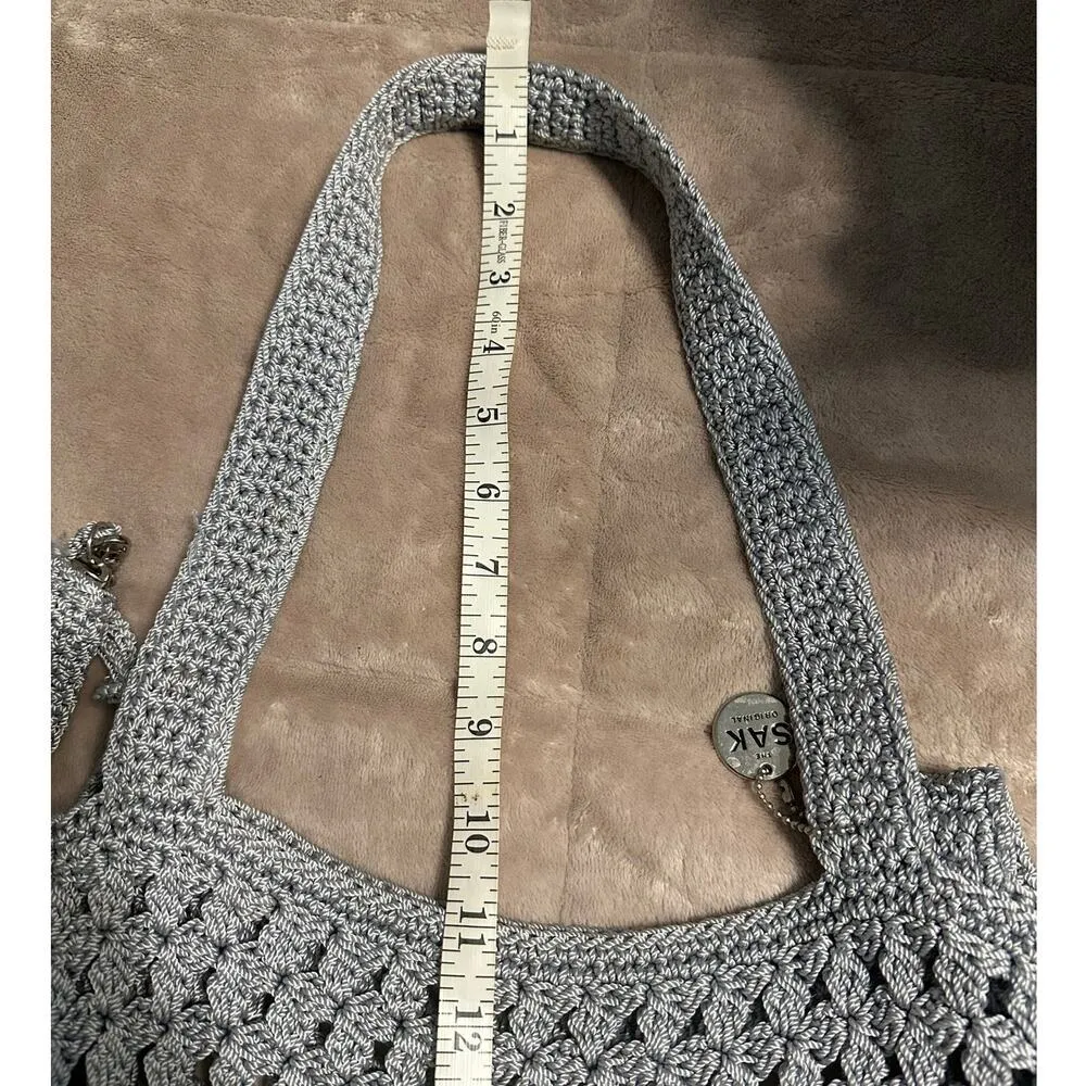 The Sak Crochet Hobo Tote Purse Bag Gray Shoulder Boho Coin NWOT - Image 6