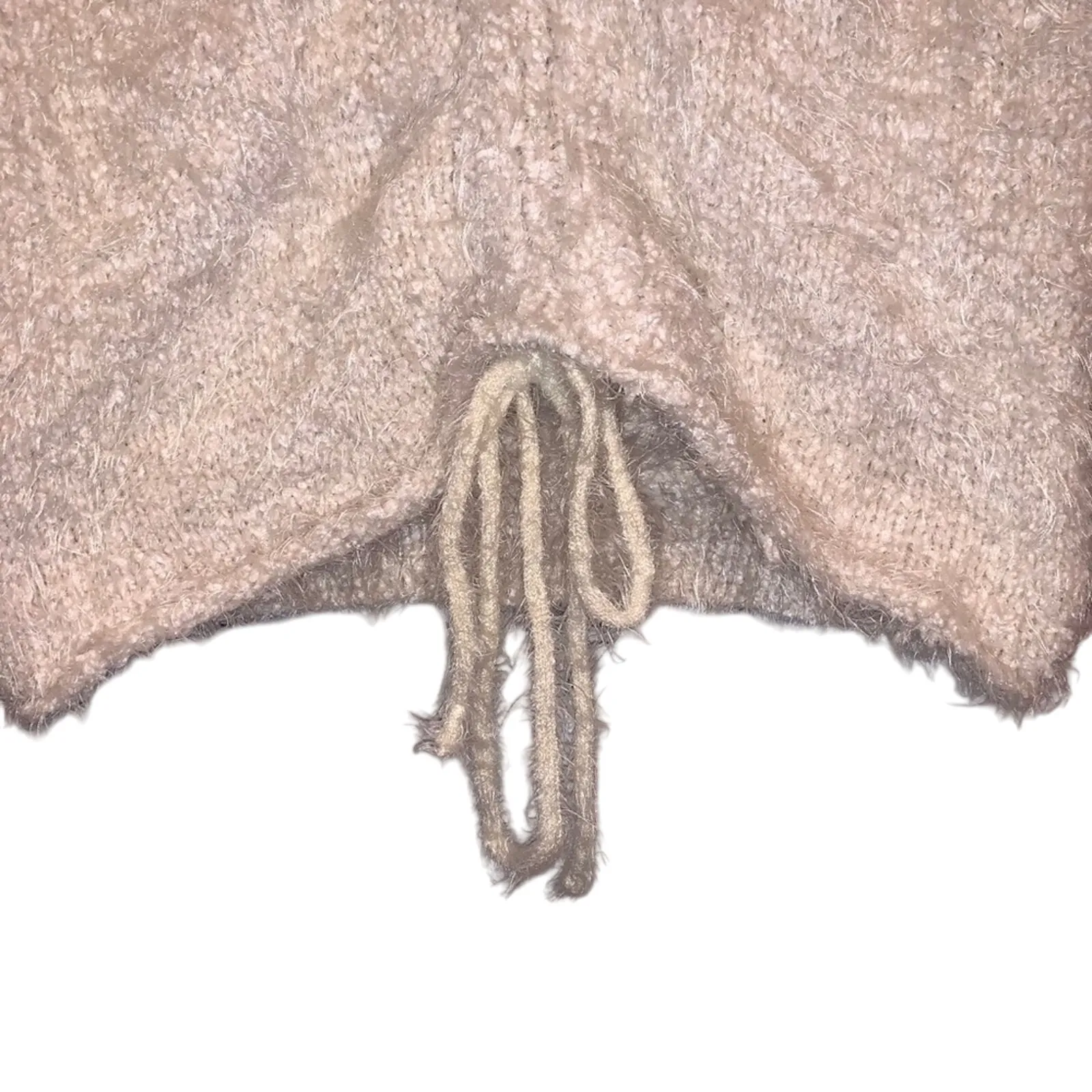 Dreamers Ruched Tie Front Soft Cream Sweater - Image 2