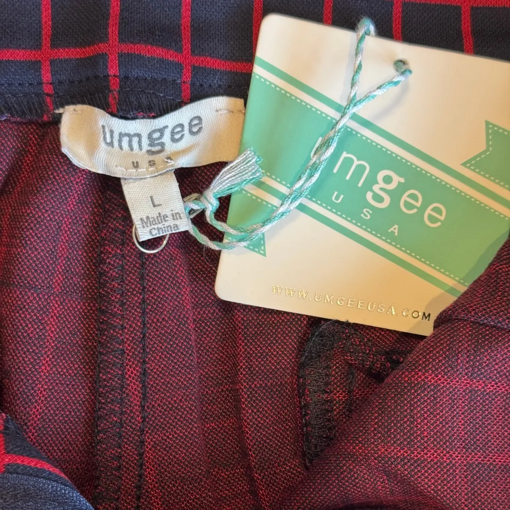 Umgee Women’s Flare Leg Red/Black Plaid High-Rise Trousers Button Size Large NWT - Image 5