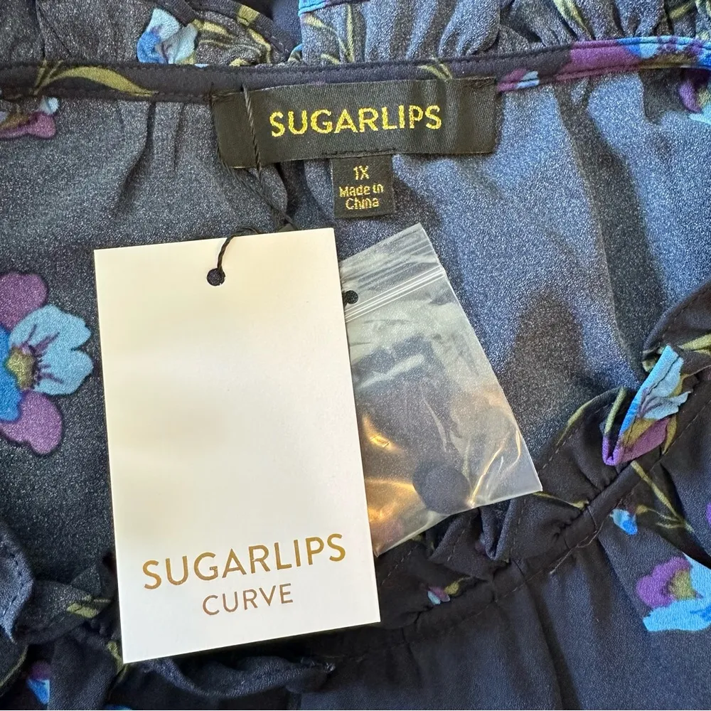 Sugarlips Torun Floral Split Neck Blouse size 1X Navy/Purple NWT Long Sleeve - Image 11