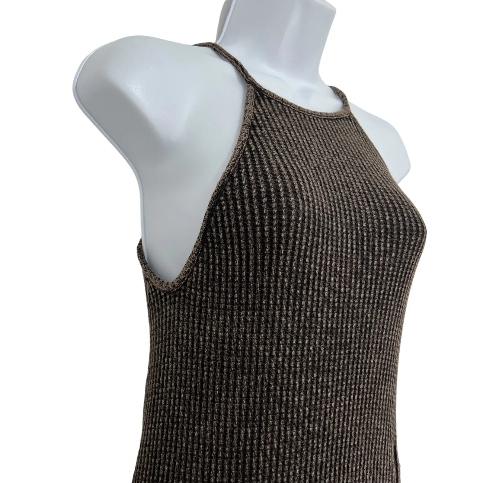 Free People FP One XS Katya Thermal Bodycon Mini Dress Brown Textured Ruched - Image 6