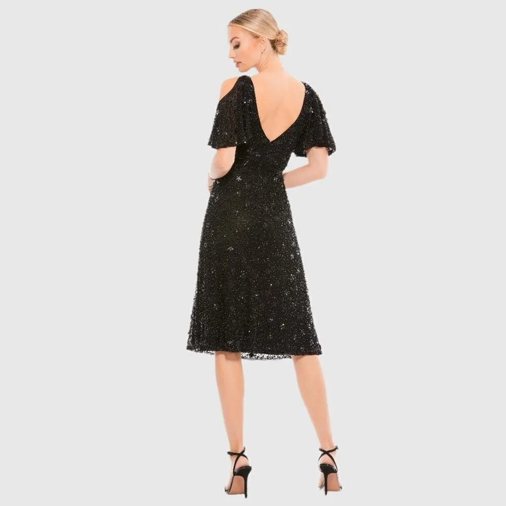 Mac Duggal 4988 Womens Pearl Embellished Drop Shoulder Dress - Image 6