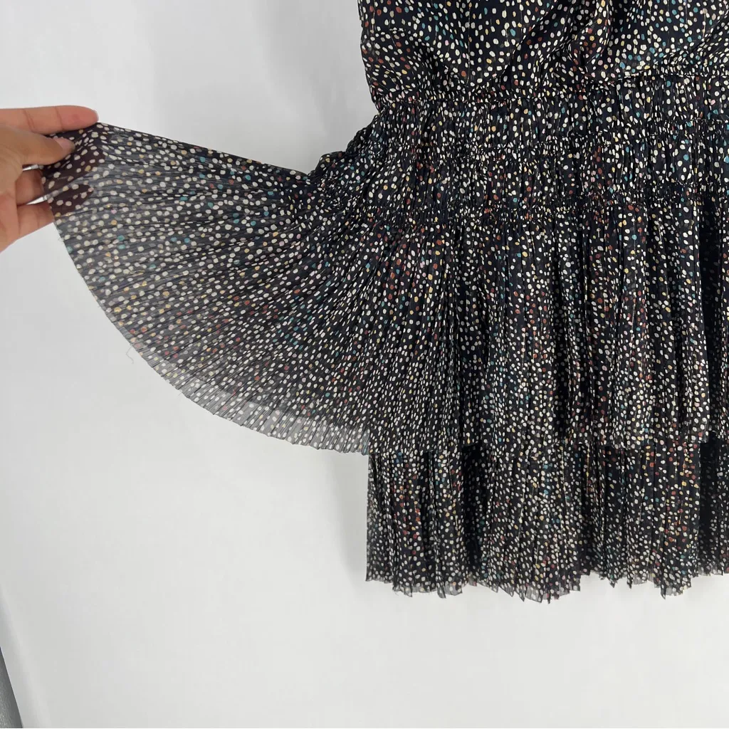 RESET Jenna Dress‎ Multicolor Polka Dot Smocked Waist Ruffle Sleeve Dress Size M Black Size M - Image 7