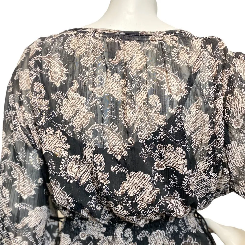 XXL KNOX ROSE Women's 2 Pcs Black Floral Long Sleeve Blouson Cami  Dress - Image 9