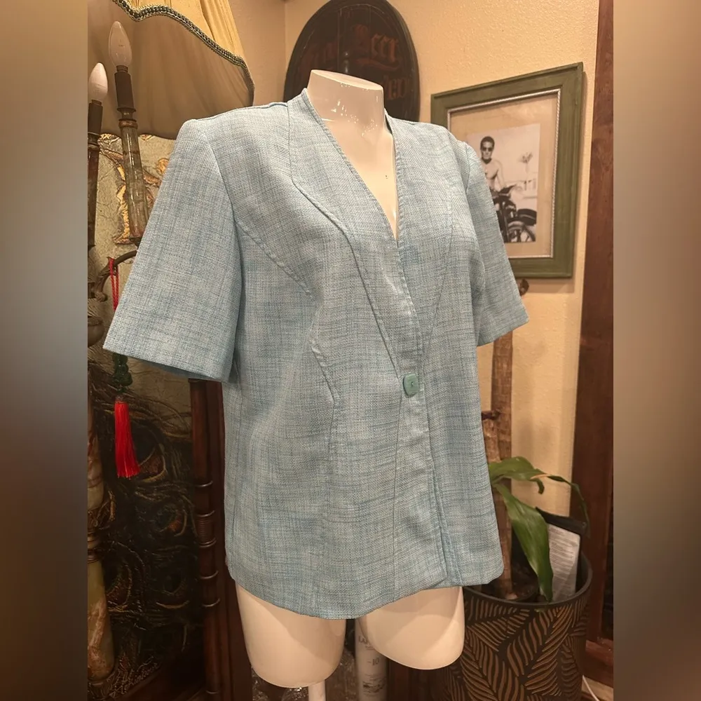 Vintage Florentine Blue Boxy Buttoned Short Sleeve Blazer Size 12P - Image 3