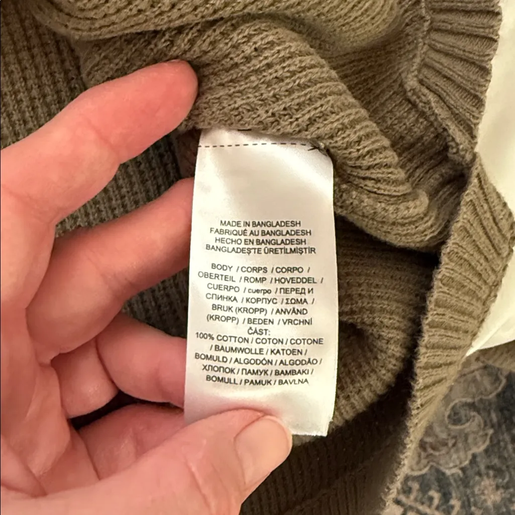 Lauren Ralph Lauren Waffle Knit Hooded Sweater Olive Green Size L - Image 6