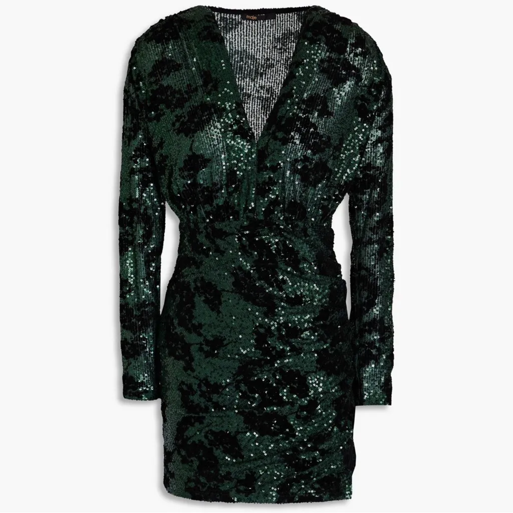 NWT Maje Green & Black Riletie Sequin Mini Deep-V Cocktail Dress Sz Small - Image 5