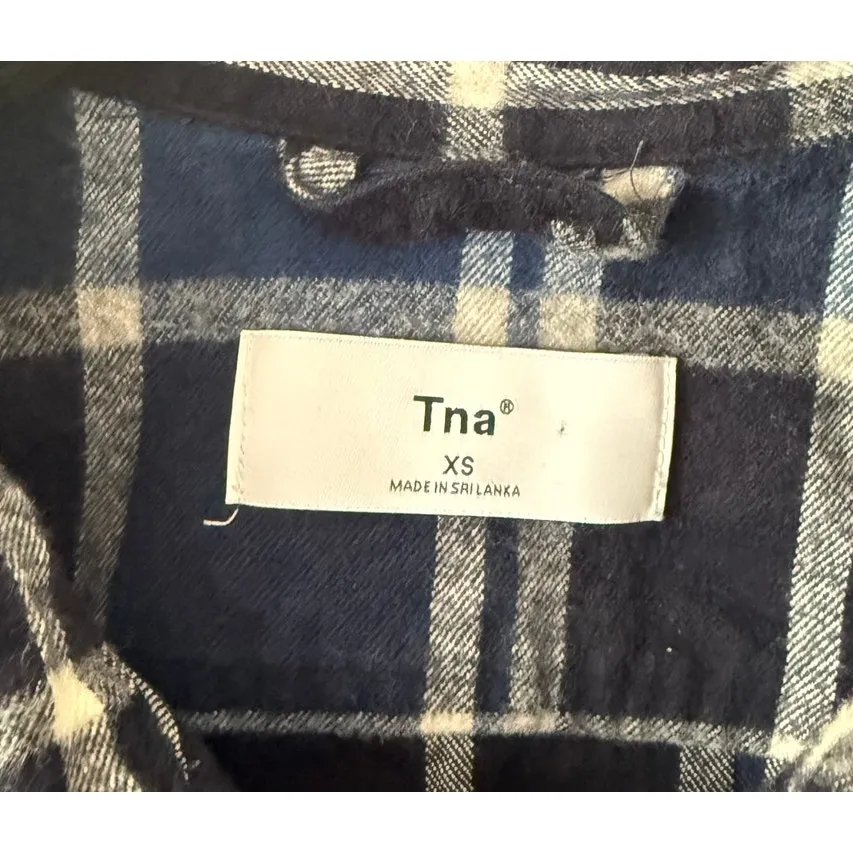 Aritzia TNA 100% Cotton Blue/White Flannel Button Down Long Sleeve w/Pockets-XS - Image 4