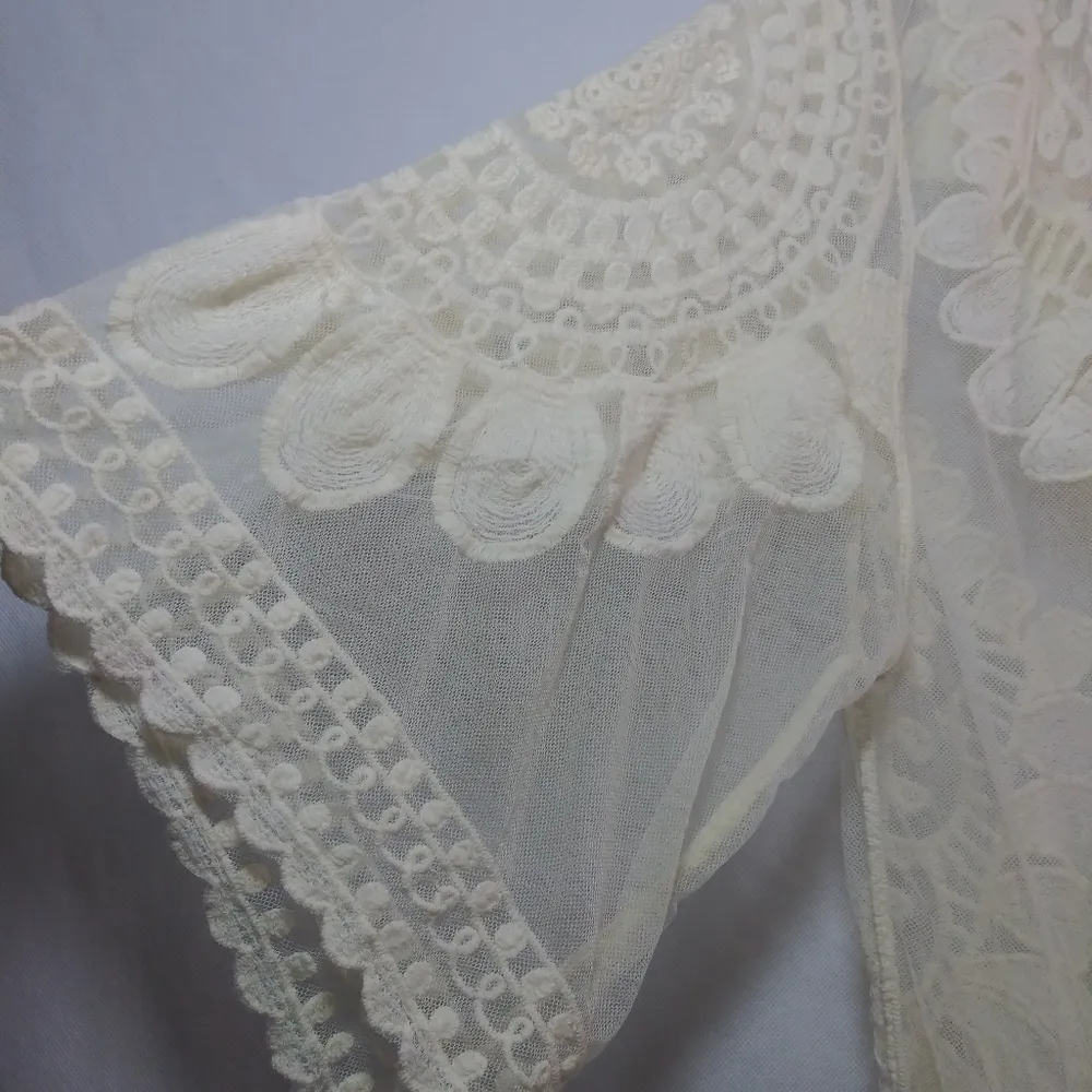 EN CREME Beige Sunflower Lace Sheer Mesh Festival Kaftan Coverup Size XS - Image 4