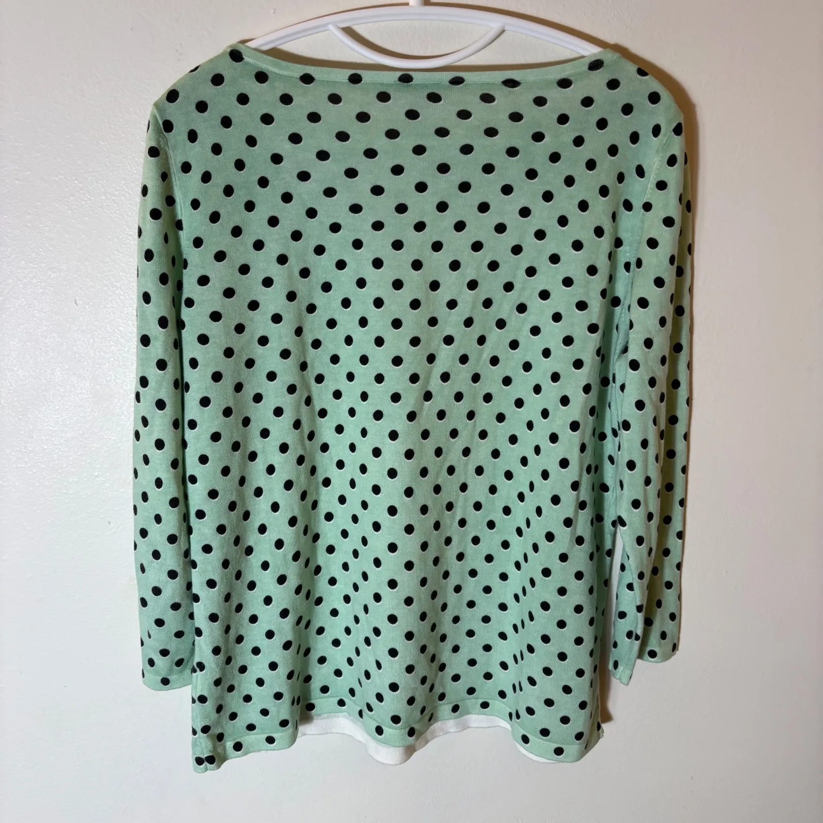 Talbots Mint Green Black Polka Dot 3/4 Sleeve Sweater Top Size Medium - Image 4