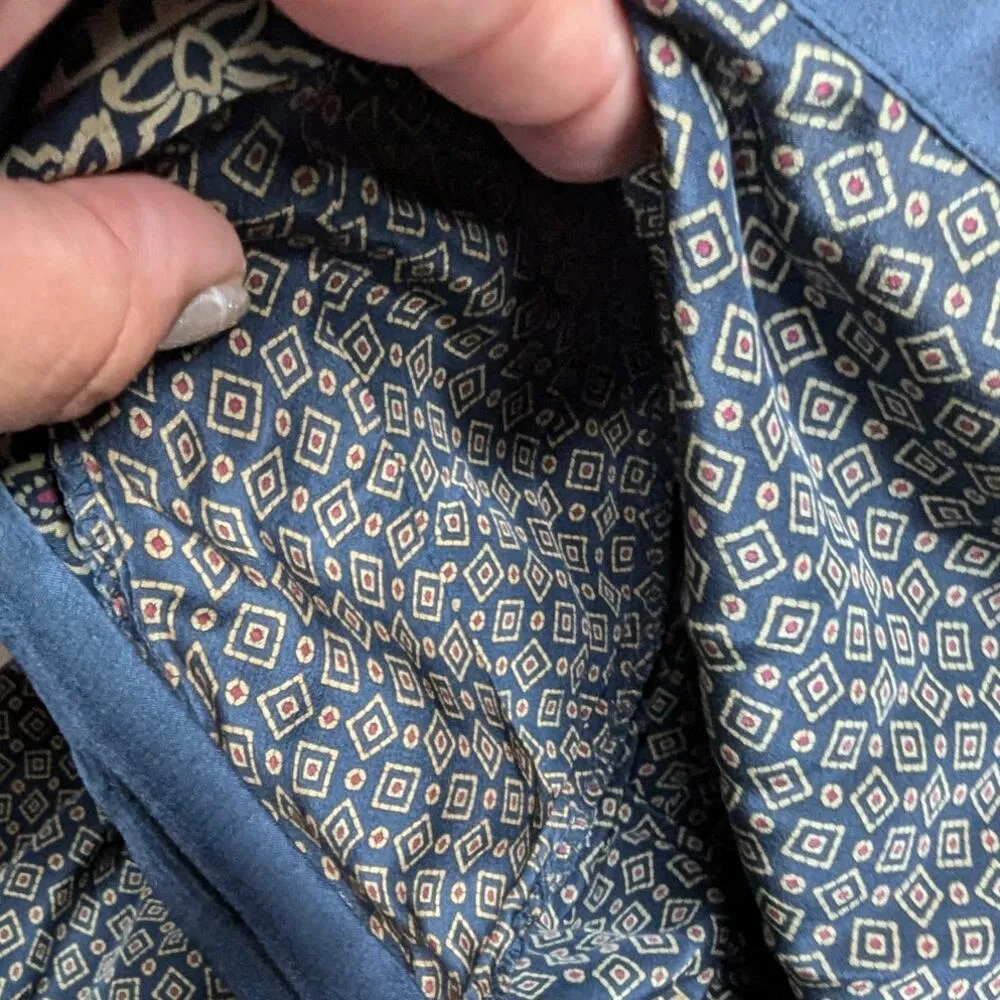 Vtg 1990s Elisabeth Blue Gold Paisley Print 100% Silk Button Up Blouse 16 - Image 4