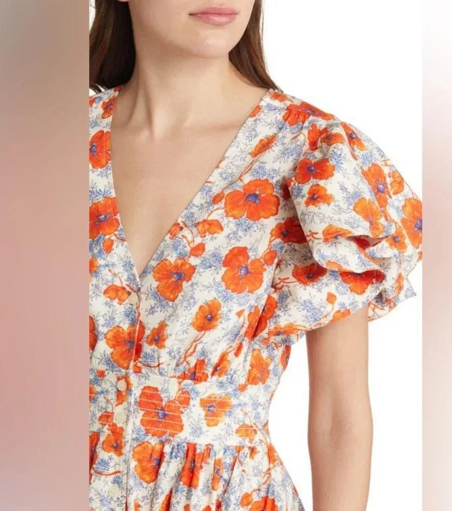 Chelsea28 Ruffle Sleeve Button-Up Linen Blend Dress in Ivory Lenora Floral - Image 3