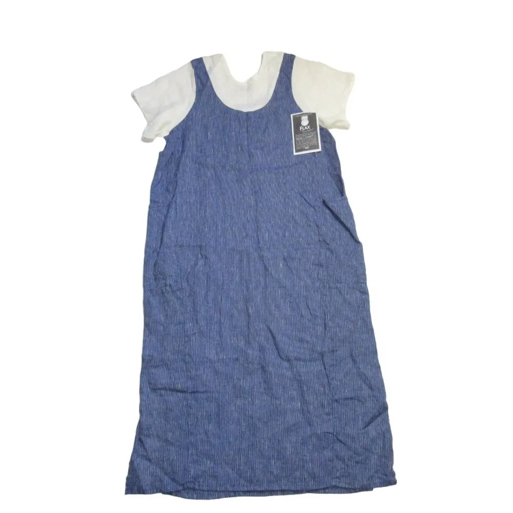 NWT Flax by Jeanne Engelhart Layered Apron Shift in Blue Stripe Linen Dress S - Image 4